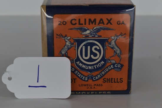 Sealed Box of U.S, Ammunition – “Climax” – 20ga. 8 Shot 2pc. BOA, Great Color, WTOC