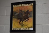 Vintage Smith & Wesson Revolver Framed Poster by Dan Smith Called “The Hostiles” w/Cowboy & Native A