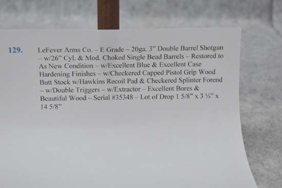LeFever Arms Co. – E Grade – 20ga. 3” Double Barrel Shotgun