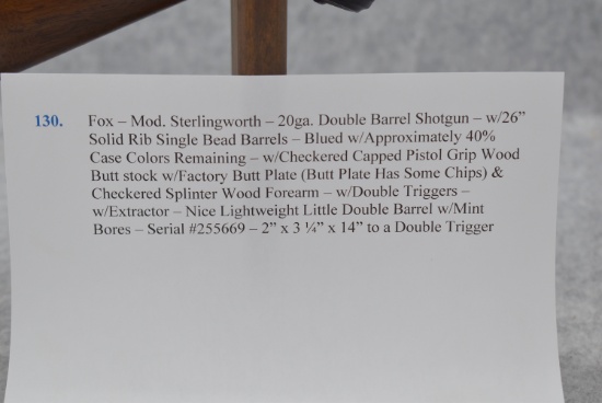 Fox – Mod. Sterlingworth – 20ga. Double Barrel Shotgun