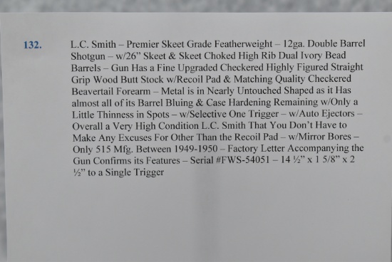 L.C. Smith – Premier Skeet Grade Featherweight – 12ga. Double Barrel Shotgun