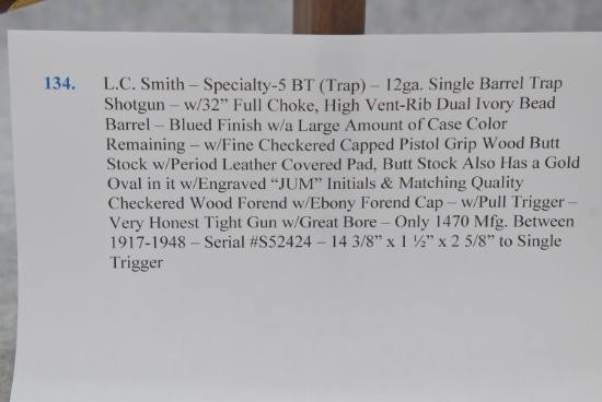 L.C. Smith – Specialty-5 BT (Trap) – 12ga. Single Barrel Trap Shotgun