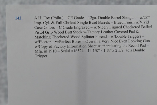 A.H. Fox (Phila.) – CE Grade – 12ga. Double Barrel Shotgun