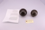 French and Indian Wars pair of French Cannon Balls found Nov. 30th 1977 from Fort Le Bouef w/Documen