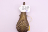 Large Brass Powder Flask – Shell Design on both sides, Overall Length is 8”