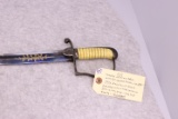 U.S. Mounted Officers Saber w/32” curved blade Ca. 1812-1820’s, Blade has 10” blue on both sides w/e