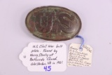 U.S. Civil War Belt Plate. Found by Harry Steely at Bethesda Church, Cold Harbor, VA in 1961. Plate