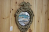 Large Bowed Mirror Gold Gilded Framed w/Eagle on Top, 37” Tall x 27” Wide