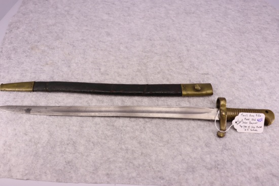 Merrill Army Rifle Model 1862 Saber Bayonet w/Scabbard – Top Side of Grip Marked “H5” Vertically