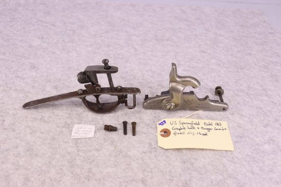 U.S. Springfield Dated 1863 Complete Lock, Trigger Guard, Breech Plug and Nipple, Very Good Conditio