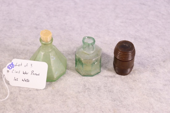 Lot of 3 Civil War Period Ink Wells