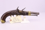 French Flintlock Pistol 70 cal. Range, Brass Fittings w/Ramrod, Missing Upper Jaw to Hammer