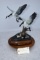 Bronze – “Upstream and Down” of Two Landing Canadian Geese on Water w/Swimming Canadian & Two Goslin