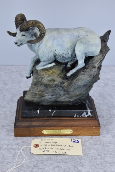 Signed Bronze – “On Lookout Ledge” of a Bedded Dall Sheep – By Rick Taylor – 12” High – Weighs 16.6l