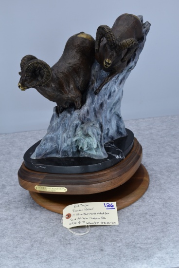 Signed Bronze – “Fourteen Winters” of Two Big Horn Sheep Coming Down Mountain – By Rick Taylor – #15