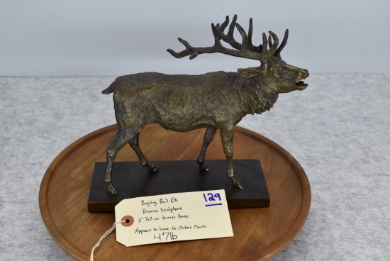Bronze – Bugling Bull Elk – 8” High – Weighs 4.7lbs – No Maker Markings – On Bronze Base
