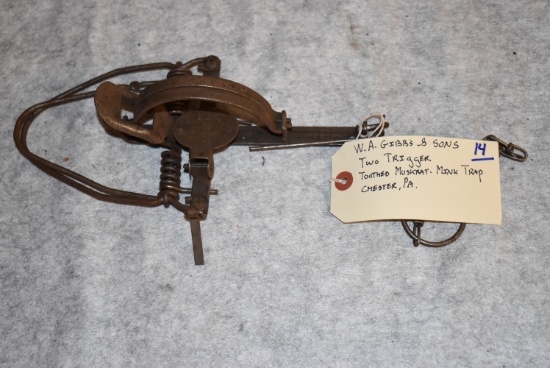 W. A. Gibbs & Son Two Trigger Toothed Muskrat/Mink Trap – Chester, PA