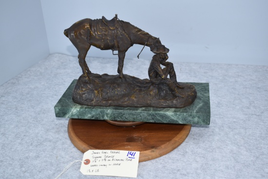 Bronze – Seated Cowboy by Horse – By James Earl Fraser – 11½” High & 7¾” Wide – Weighs 13.5lbs – Sig