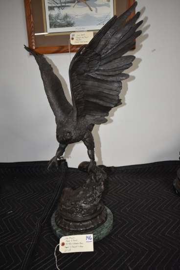 Bronze – Falcon on Branch – By Jules Moigniez – 33” High – Weighs 64lbs – Signed “J. Moigniez” in Ba