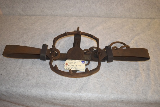 Oneida-Newhouse Animal Trap Co. #15 Double Long Spring Toothed Bear Trap – 34” Long & 12” Jaw Spread
