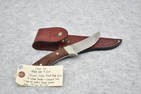 Case XX – R703 SSP 9-Dot – “Kiowa” Indian Fixed Blade Knife – w/Wood Handle & Lanyard Hole – w/Case