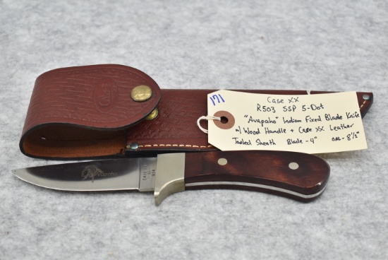 Case XX – R503 SSP 5-Dot – “Arapaho” Indian Fixed Blade Knife – w/Wood Handle – w/Case XX Leather To