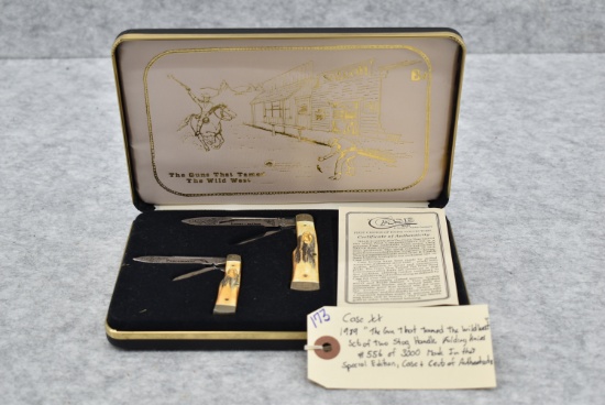 Case XX – 1989 “The Gun That Tamed the Wild West” – Set of 2 Stag Handle Folding Knives – #556 of 30