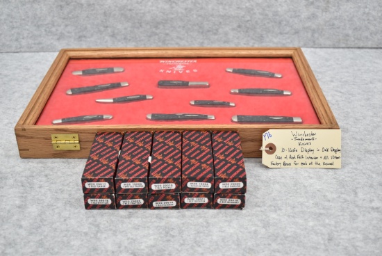 Winchester -Trademark- Knives – 10 Knife Dealer Display in Oak Display Case w/Red Felt Interior – Al