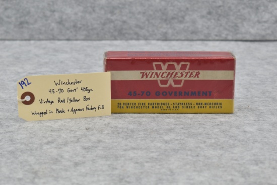 Winchester – 45-70 Gov’t 405gr. Vintage Red/Yellow Box – Appears Factory Full & Wrapped in Plastic