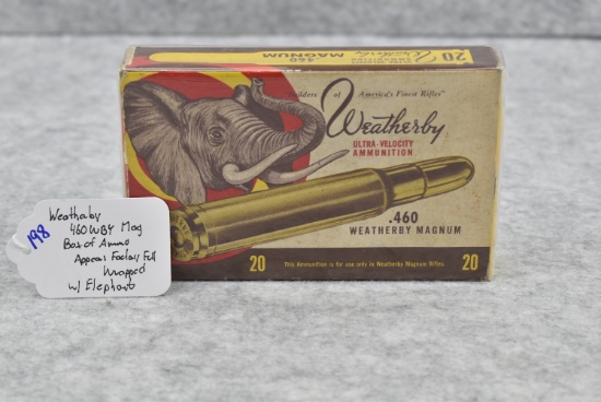 Weatherby – 460 Wby. Mag. Cal. Box of Ammo w/Elephant Scene – Appears Factory Full & Wrapped in Plas