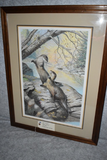 Ned Smith – “River Otters” – 530/600 – Framed & Triple Matted Print