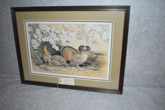 Ned Smith – “Dogwood Time Grouse” – 139/600 – Framed & Triple Matted Print
