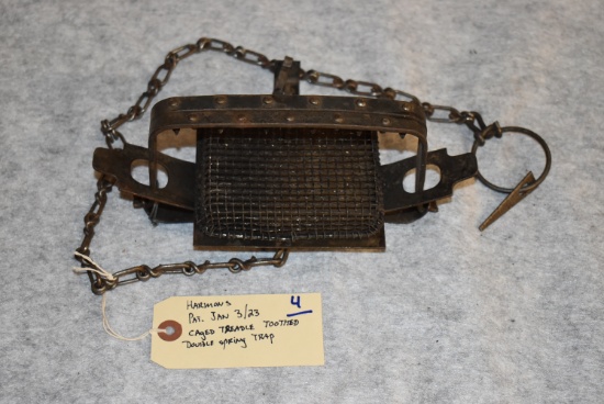 Harmons Caged Treadle Toothed Double Spring Trap – Pat. Jan. 3/1923