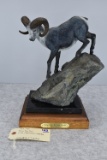 Signed Bronze – “Racing River Ram” of a Single Stone Sheep – By Rick Taylor – 14” High – Weighs 17.3