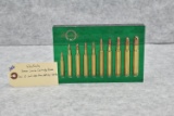 Weatherby – Green Lucite Cartridge Block – Includes 10 Cartridges Ranging From 224 Wby. – 460 Wby.