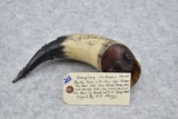Exemplary Contemporary Carved Powder Horn w/Horn Cap Stopper – The Horn Has Two Carved Sheep & Once