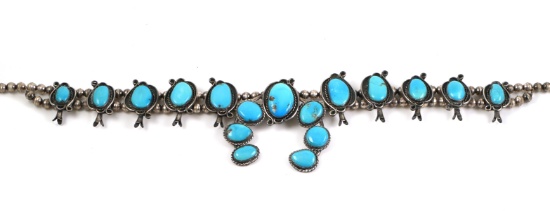 Navajo Sterling Turquoise Squash Blossom Necklace