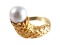 14K Gold Feather Offset Pearl Ring