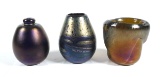 (3) Mtarfa Studios Iridescent Art Glass Vases
