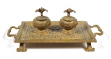Antique Brass Double Griffin Inkwell