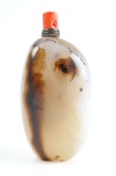 Chinese Agate Snuff Bottle Coral Stopper