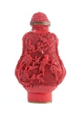 Qianlong Chinese Cinnabar Red Bird Snuff Bottle