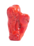Red Coral Carved Chinese Buddha Figure