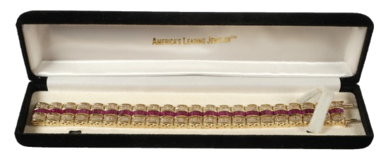 Lady's 14K Yellow Gold Ruby Fancy Tennis Bracelet