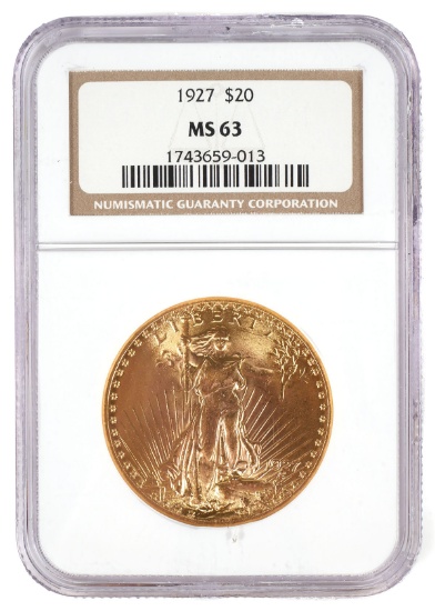 1927 $20 US Double Eagle Gold Coin NGC MS 63