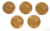 5 U.S. GOLD $5 Half Eagle Coins Liberty Head