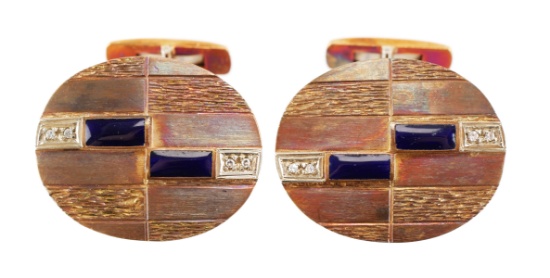 Pair 18K Gold & Diamond Oval Cufflinks