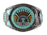 Sterling Micro Inlay Turquoise Cuff Bracelet