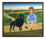 ERICH STAUB, acrylic, Young Girl & Dog in Garden
