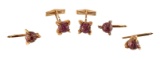 Pair 14K Gold Ruby & Cufflinks w/ Shirt Studs